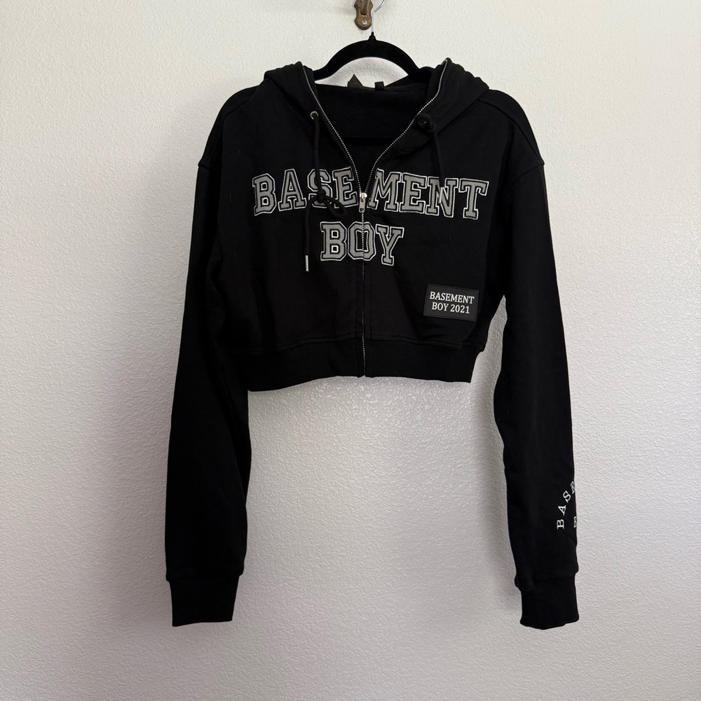 NEW Basement Boy 2021 Cropped Zip Up Jacket XL Black Gray - Picture 2 of 7
